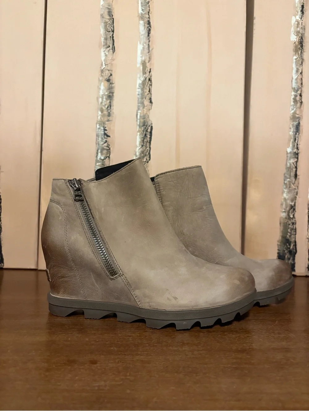 Sorel Taupe Wedge Ankle Boots with Side Zip - Picture 2 of 5